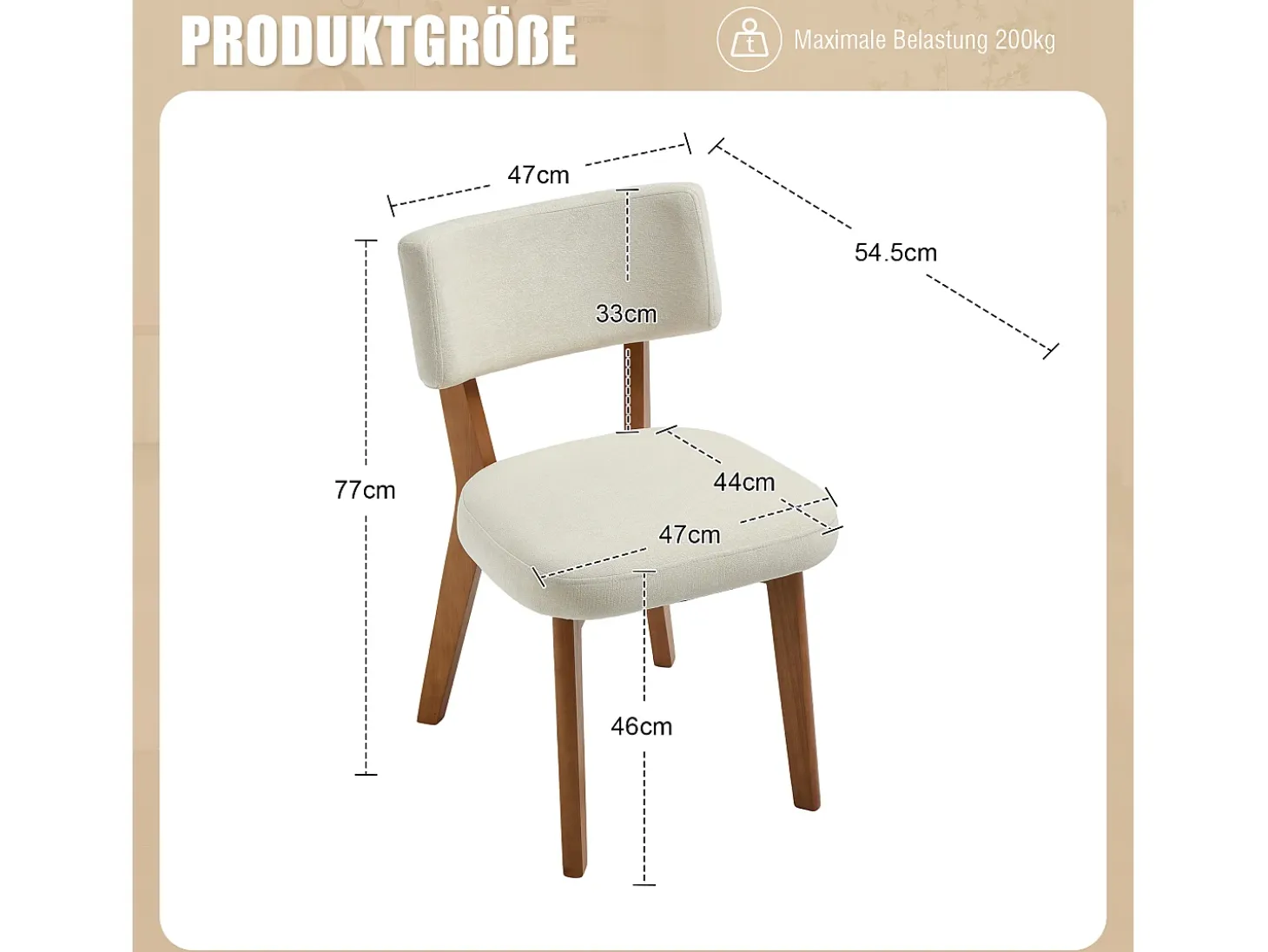 Juego de 2 sillas de madera - cojín beige - elegantes y cómodas - perfectas para comedor o cocina