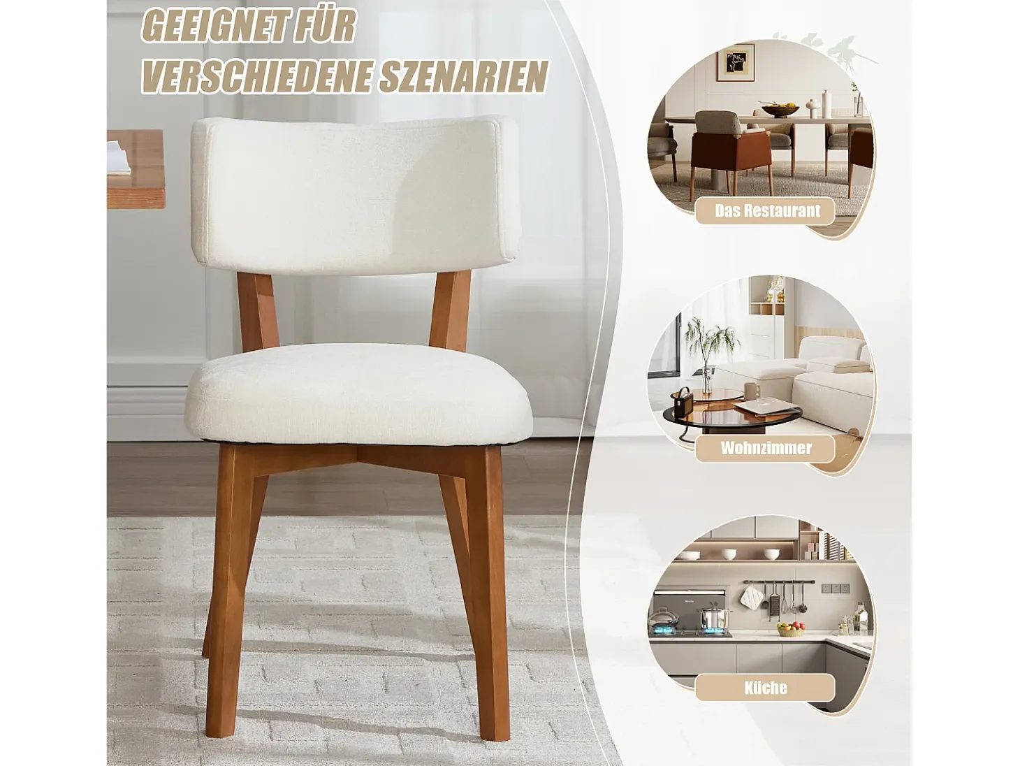 Juego de 2 sillas de madera - cojín beige - elegantes y cómodas - perfectas para comedor o cocina