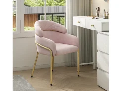 Juego de 6 sillas de maquillaje de terciopelo - 56,9 x 54,5 x 79 cm - para salón y dormitorio - 4 patas de metal - rosa