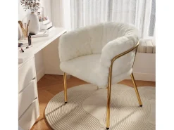 Juego de 2 sillas de ocio de piel sintética de lujo - 77 x 57 x 57 cm - Sillón de tocador - Cuatro patas de metal - Beige