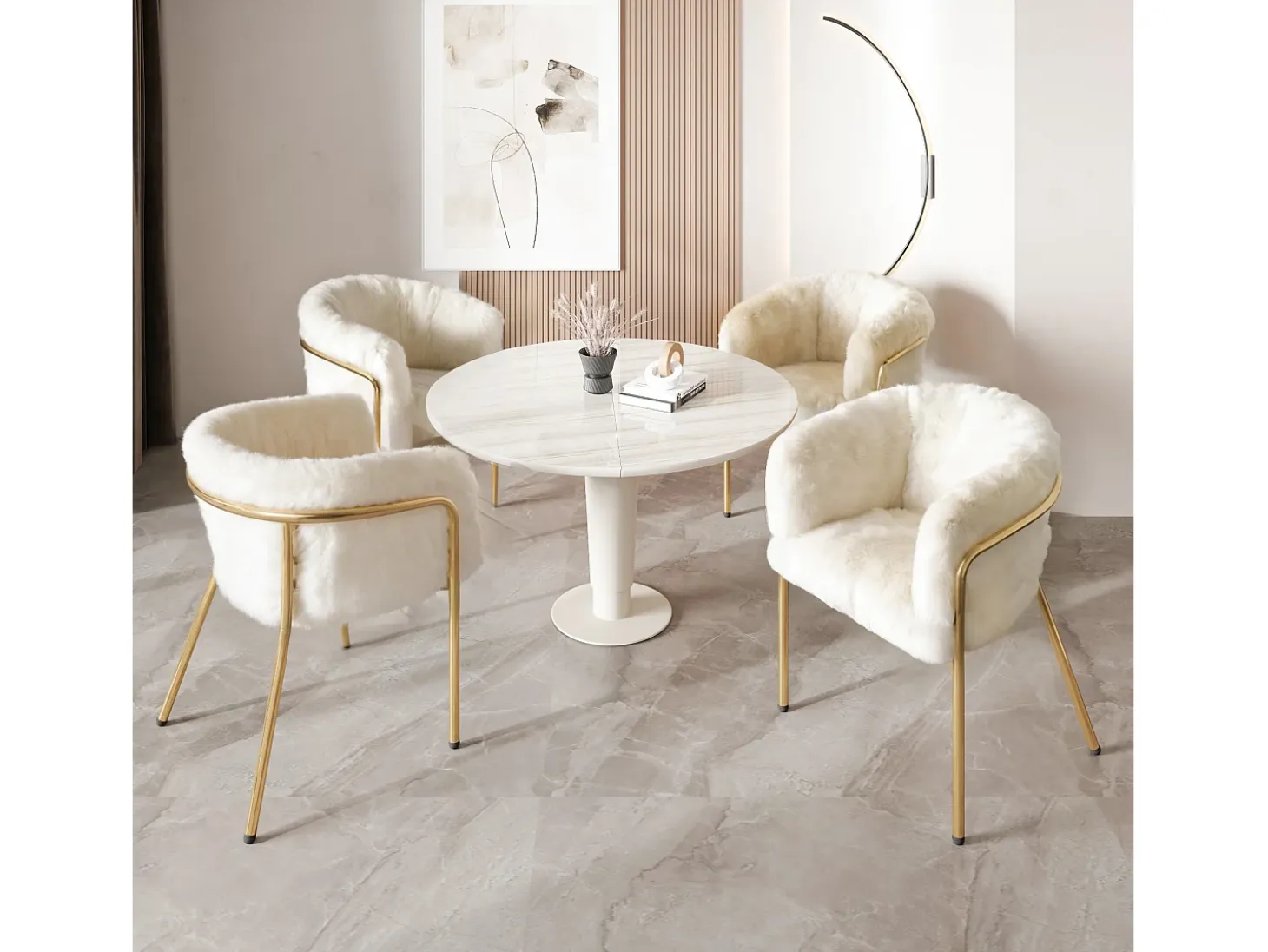 Juego de 2 sillas de ocio de piel sintética de lujo - 77 x 57 x 57 cm - Sillón de tocador - Cuatro patas de metal - Beige