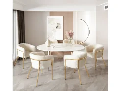 Juego de 4 sillas de ocio de piel sintética de lujo - 77 x 57 x 57 cm - Sillón de tocador - Cuatro patas de metal - Beige