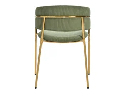 Juego de 4 sillas de pana verde con respaldo acolchado y patas doradas para sala y comedor