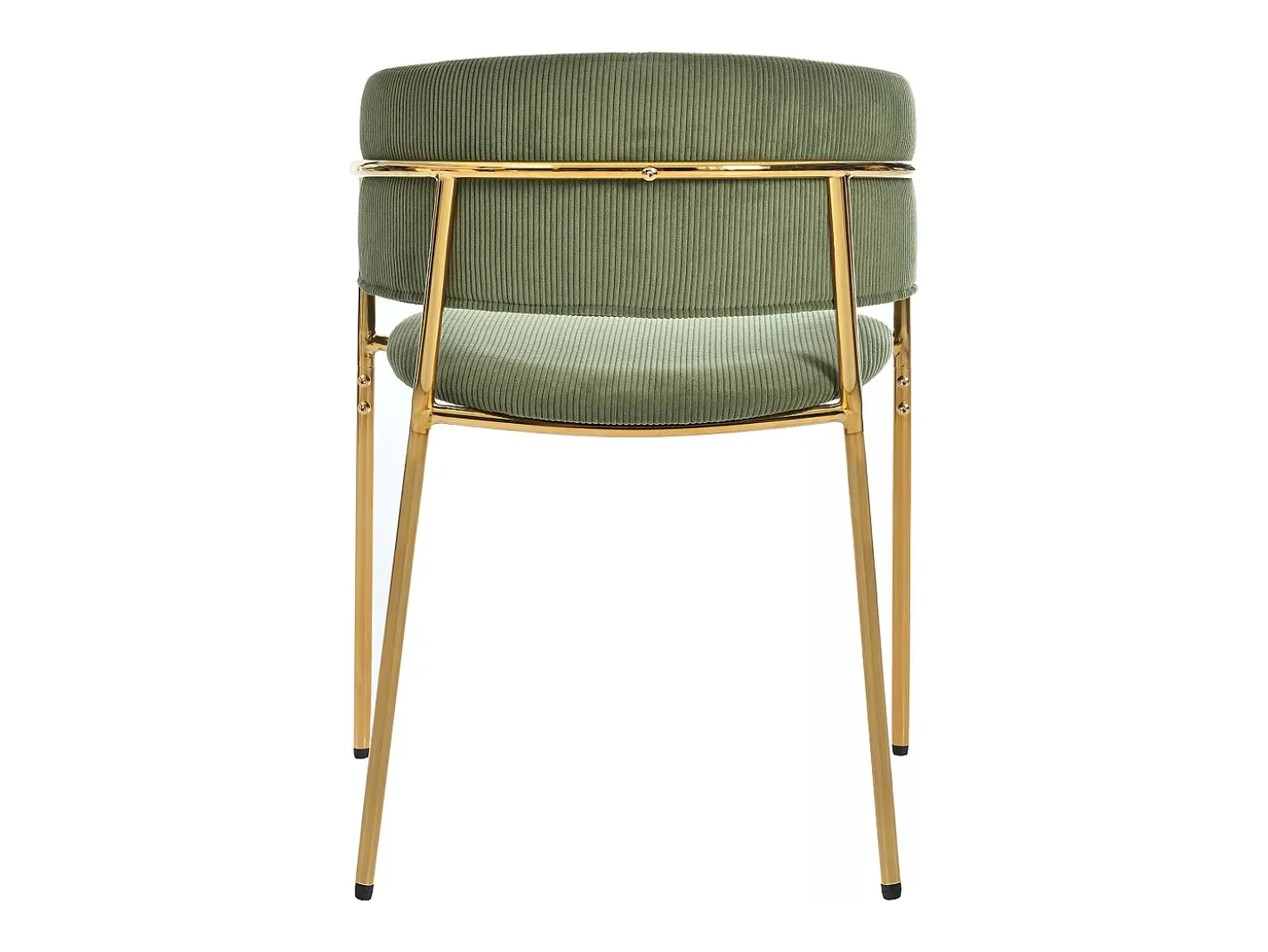 Juego de 4 sillas de pana verde con respaldo acolchado y patas doradas para sala y comedor