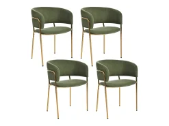 Juego de 4 sillas de pana verde con respaldo acolchado y patas doradas para sala y comedor