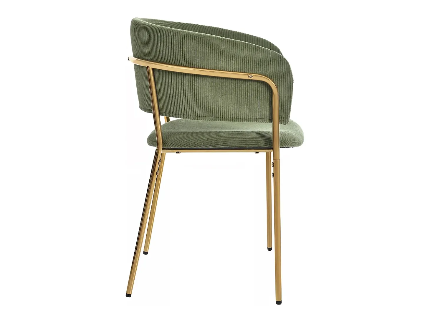 Juego de 4 sillas de pana verde con respaldo acolchado y patas doradas para sala y comedor