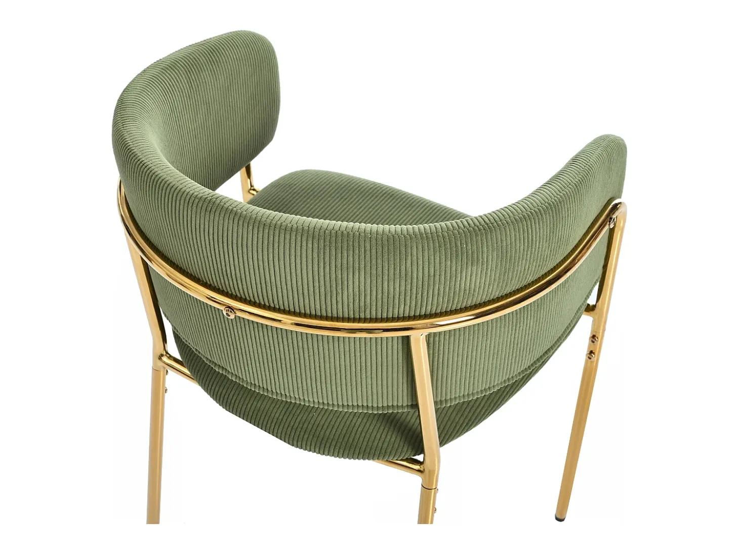 Juego de 4 sillas de pana verde con respaldo acolchado y patas doradas para sala y comedor