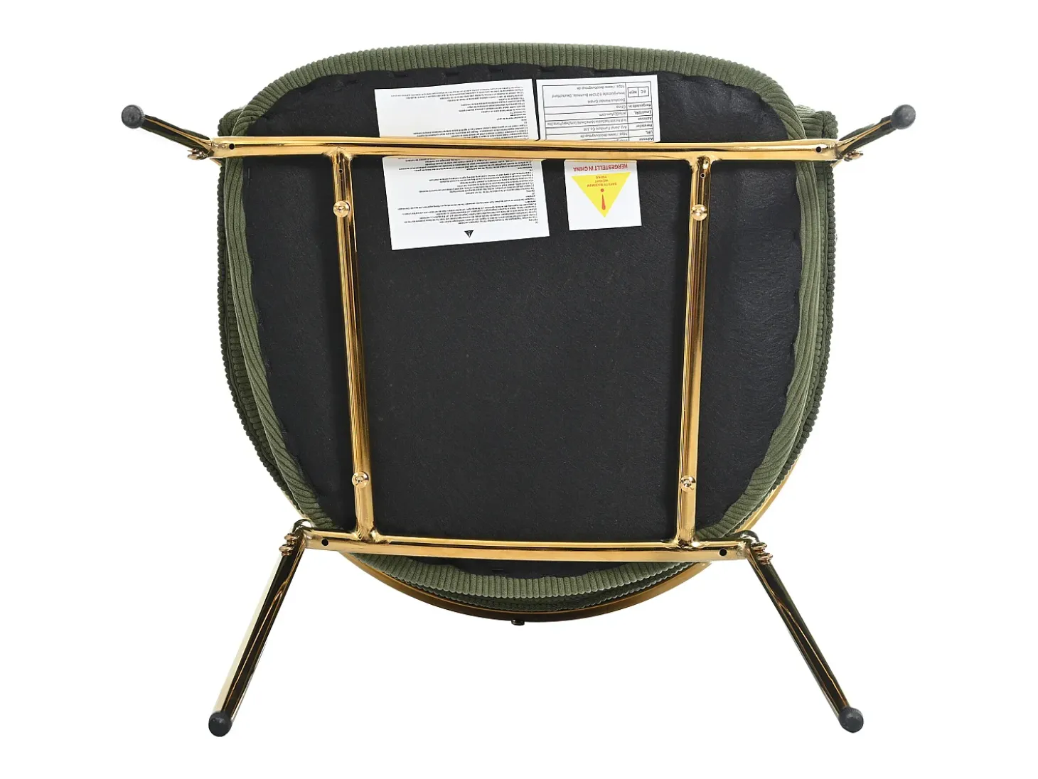 Juego de 4 sillas de pana verde con respaldo acolchado y patas doradas para sala y comedor