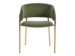 Juego de 4 sillas de pana verde con respaldo acolchado y patas doradas para sala y comedor