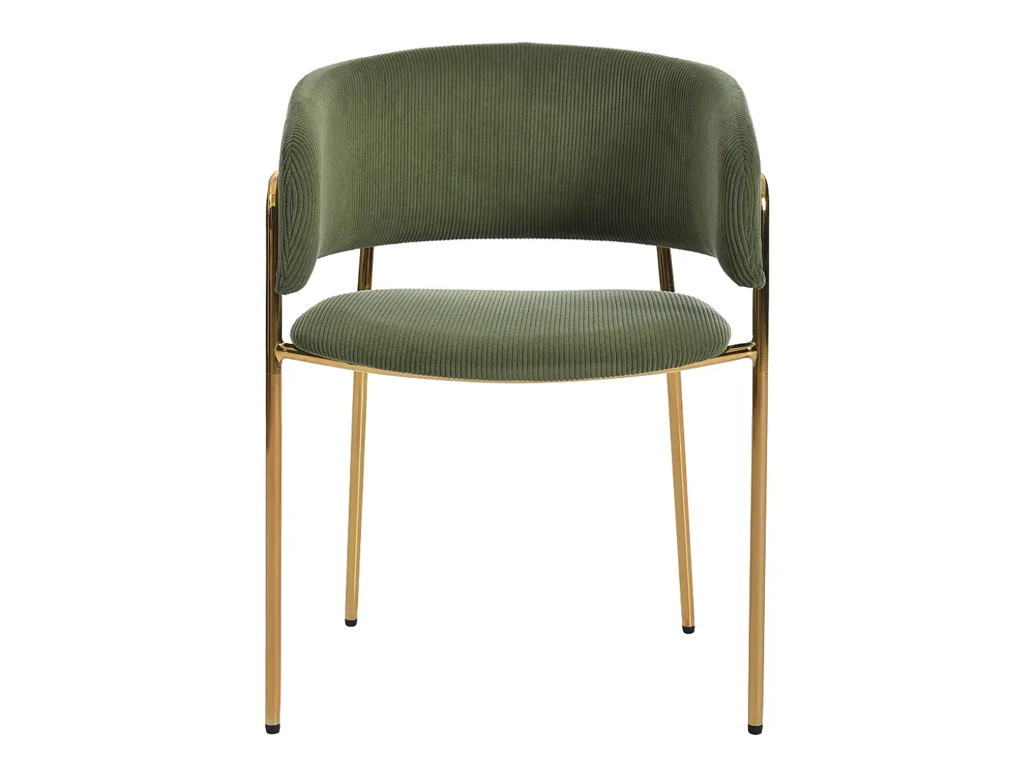 Juego de 4 sillas de pana verde con respaldo acolchado y patas doradas para sala y comedor
