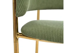 Juego de 4 sillas de pana verde con respaldo acolchado y patas doradas para sala y comedor