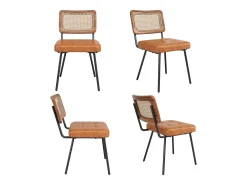 Juego de 4 sillas de piel sintética - Sillón de ratán - Silla retro - Metal + PU - Marrón