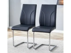 Juego de 2 sillas de polipiel negra - Patas de metal plateado
