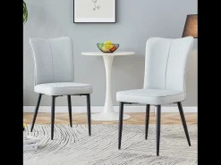 Juego de 2 sillas de PU gris claro con respaldo de 48 cm - Patas de metal negro