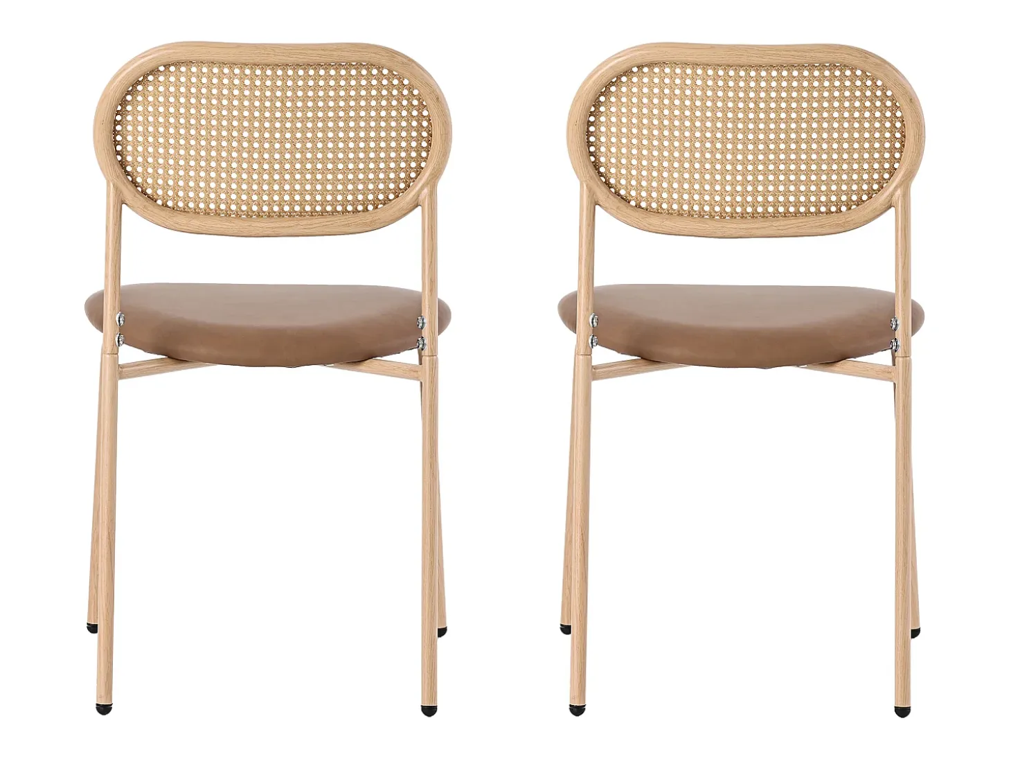 Juego de 2 sillas de ratán con asiento acolchado de PU, color marrón