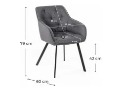 Juego de 4 sillas de salón "Dalia" tapizadas en tela gris oscuro con patas de metal pintado, 55x60 cm, 79h