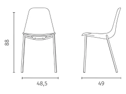 Juego de 2 sillas de salón modernas "Kate" de polipropileno gris con estructura de metal pintado.