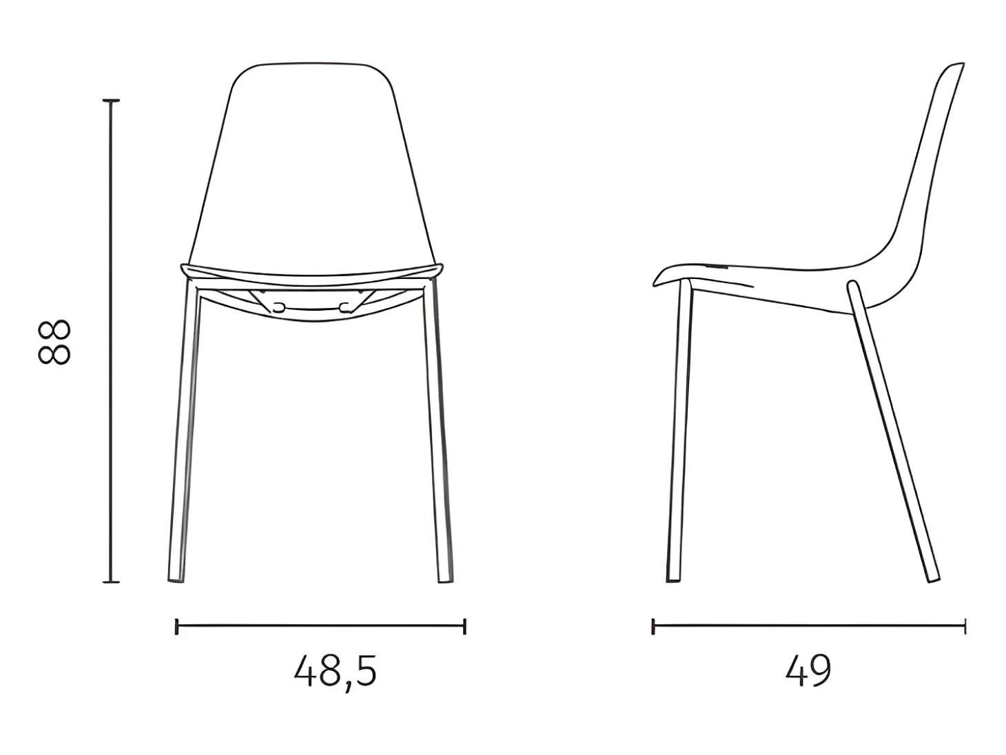Juego de 2 sillas de salón modernas "Kate" de polipropileno gris con estructura de metal pintado.