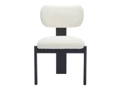 Juego de 6 sillas de tejido bouclé y madera de hevea - Blanco y negro - WILANA