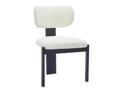 Juego de 6 sillas de tejido bouclé y madera de hevea - Blanco y negro - WILANA