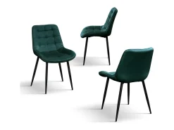 Juego de 4 sillas de tela con efecto terciopelo verde oscuro y patas de metal negro - BARCELLONA