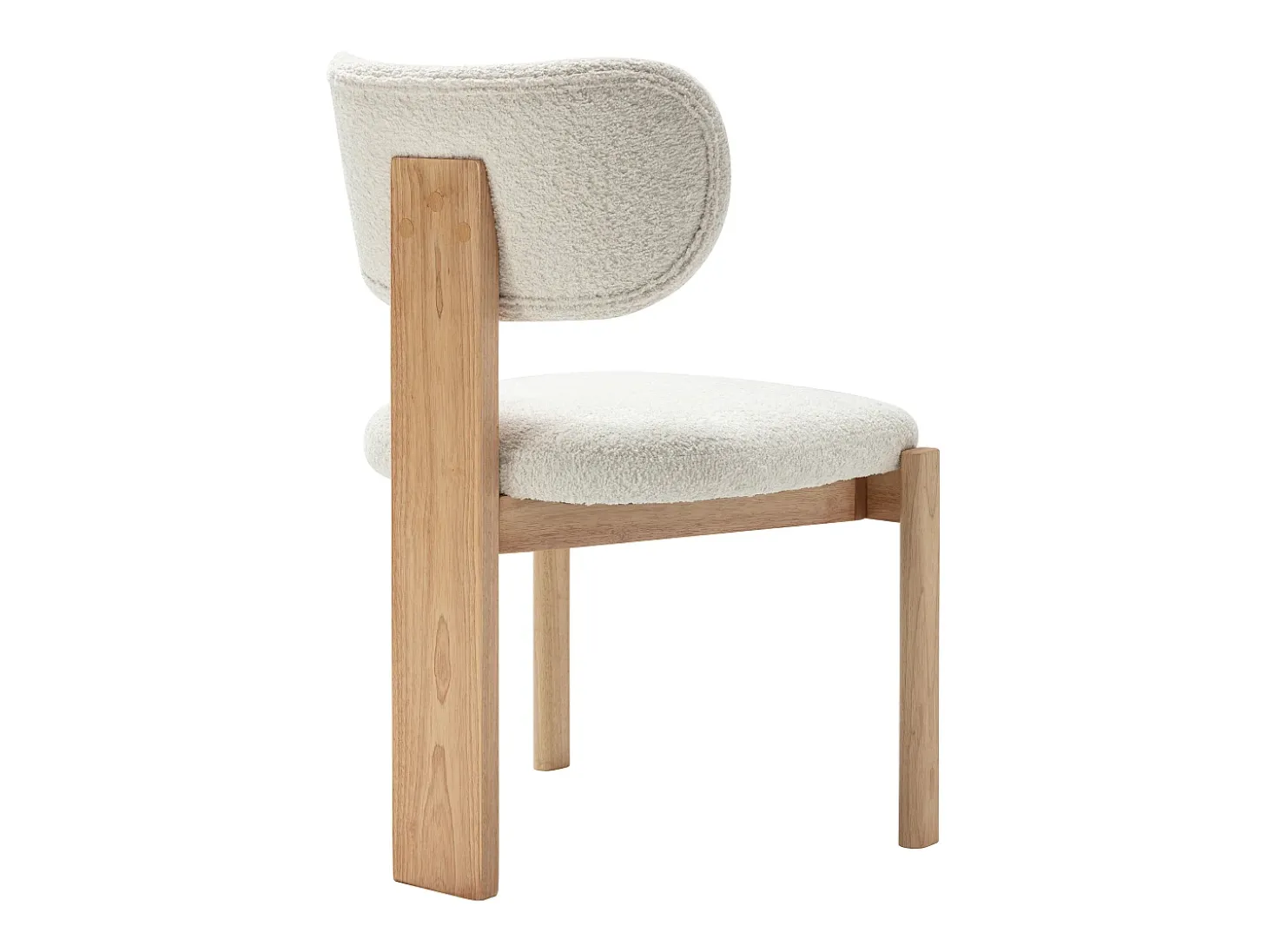 Juego de 6 sillas de tela rizo y madera de caucho - Blanco - WILANA