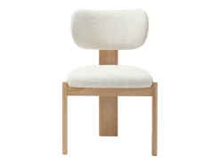 Juego de 6 sillas de tela rizo y madera de caucho - Blanco - WILANA