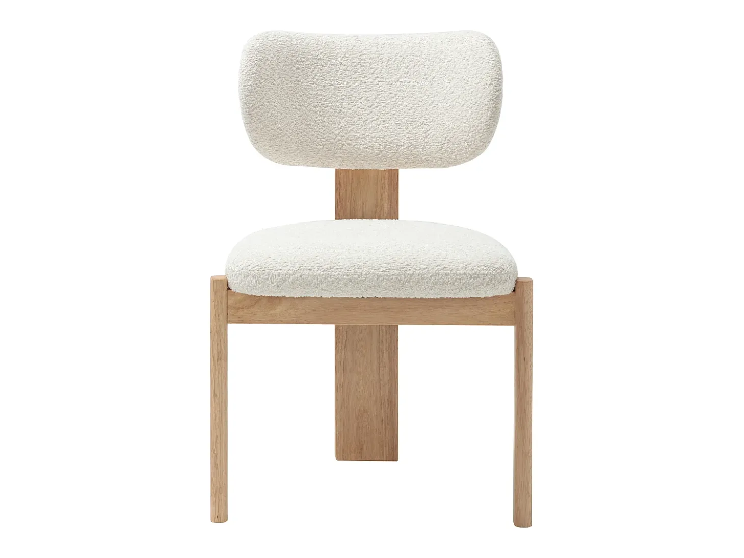 Juego de 6 sillas de tela rizo y madera de caucho - Blanco - WILANA
