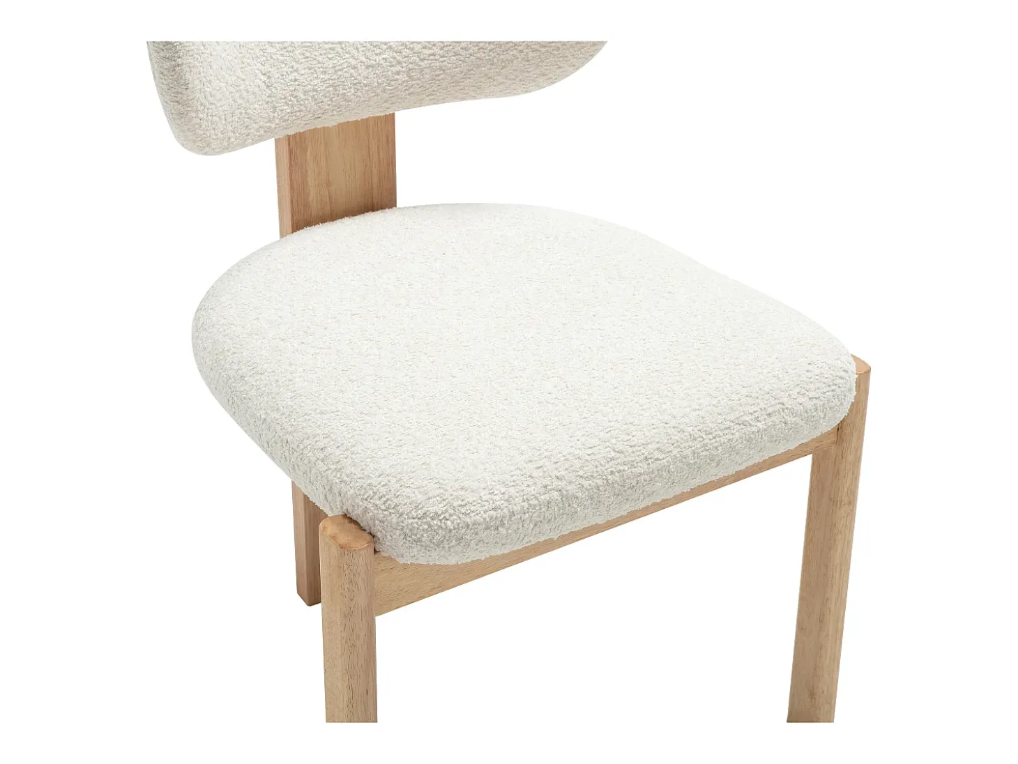 Juego de 6 sillas de tela rizo y madera de caucho - Blanco - WILANA