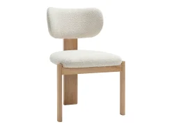 Juego de 6 sillas de tela rizo y madera de caucho - Blanco - WILANA