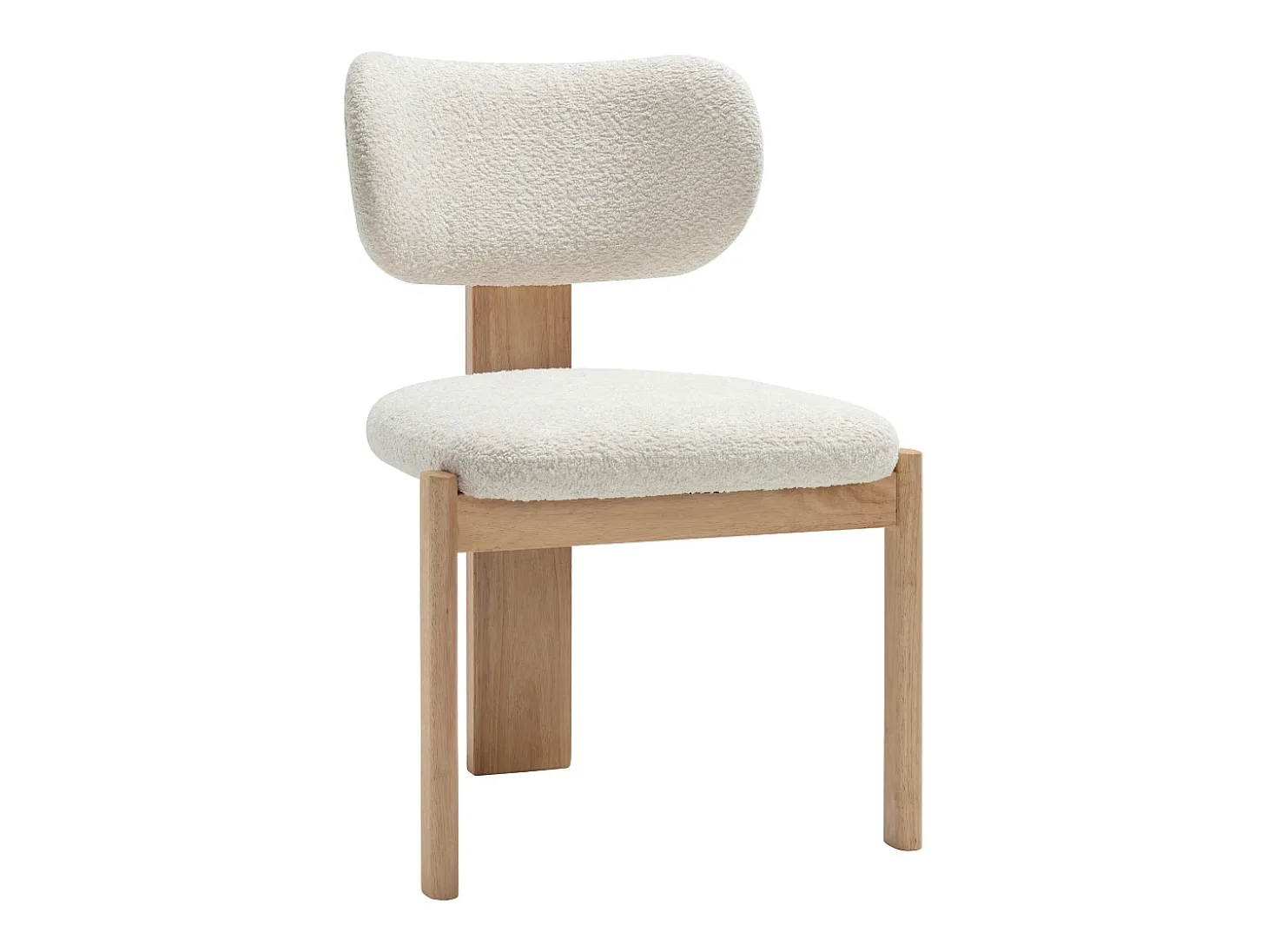 Juego de 6 sillas de tela rizo y madera de caucho - Blanco - WILANA