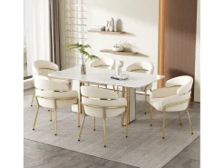 Juego de 4 sillas de terciopelo con patas de metal – beige