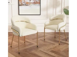 Juego de 4 sillas de terciopelo con patas de metal – beige