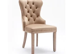 Juego de 6 sillas de terciopelo - patas de madera maciza - natural