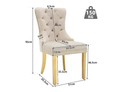 Juego de 6 sillas de terciopelo con patas de metal - Beige