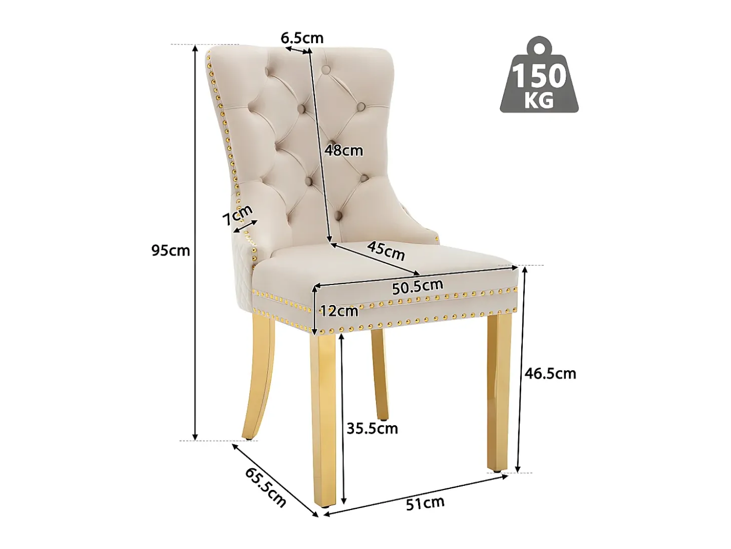 Juego de 6 sillas de terciopelo con patas de metal - Beige