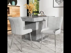 Juego de 6 sillas de terciopelo - 85 x 58 x 47 cm - Sillón de lujo - Cuatro patas de metal plateado - Gris