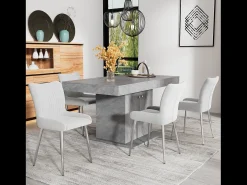 Juego de 6 sillas de terciopelo - 85 x 58 x 47 cm - Sillón de lujo - Cuatro patas de metal plateado - Gris
