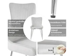Juego de 6 sillas de terciopelo - 85 x 58 x 47 cm - Sillón de lujo - Cuatro patas de metal plateado - Gris