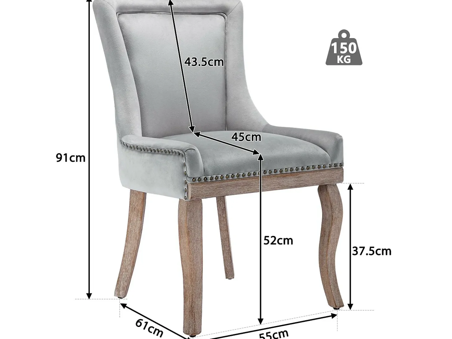 Juego de 6 sillas de terciopelo - con patas de madera maciza - gris
