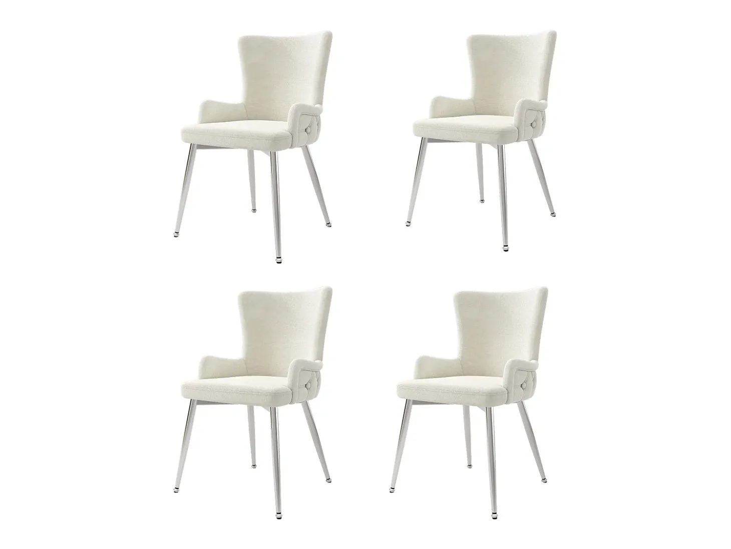 Juego de 4 sillas de terciopelo de lujo - 85 x 47 x 49 cm - con cuatro patas de metal plateado - beige