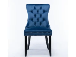 Juego de 2 sillas de terciopelo - Patas de madera y clavos decorativos - Azul