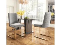 Juego de 4 sillas de terciopelo de lujo para sala de estar - 64,14 x 63,5 x 47,63 cm - Respaldo de diamante - Patas de metal dorado - Gris