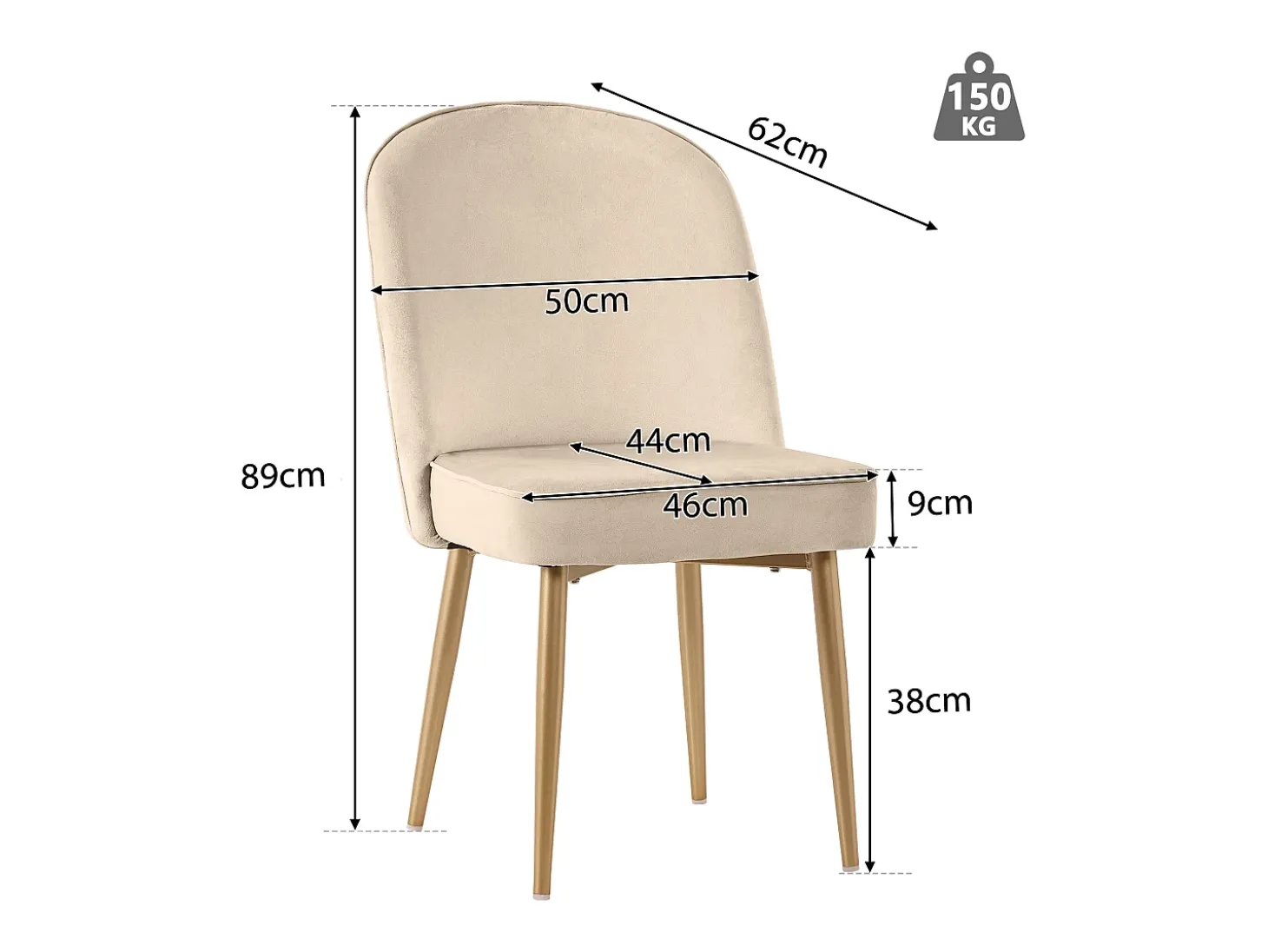 Juego de 2 sillas de terciopelo - patas de metal - Beige
