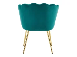 Juego de 6 sillas de terciopelo, respaldo pétalo, patas de metal dorado – verde
