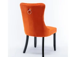 Juego de 2 sillas de terciopelo - Patas de madera y clavos decorativos - Color naranja