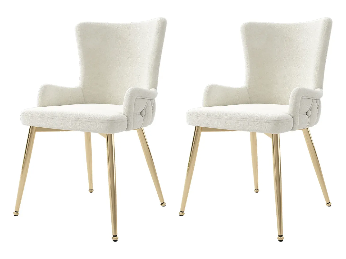 Juego de 2 sillas de terciopelo de lujo - 62,23 x 58,42 x 55,88 cm - con cuatro patas de metal dorado - beige