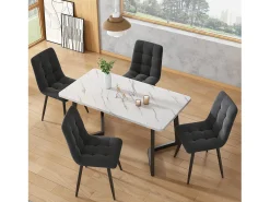 Juego de 4 sillas de terciopelo - Diseño ergonómico, estructura de metal, patas de metal, color gris