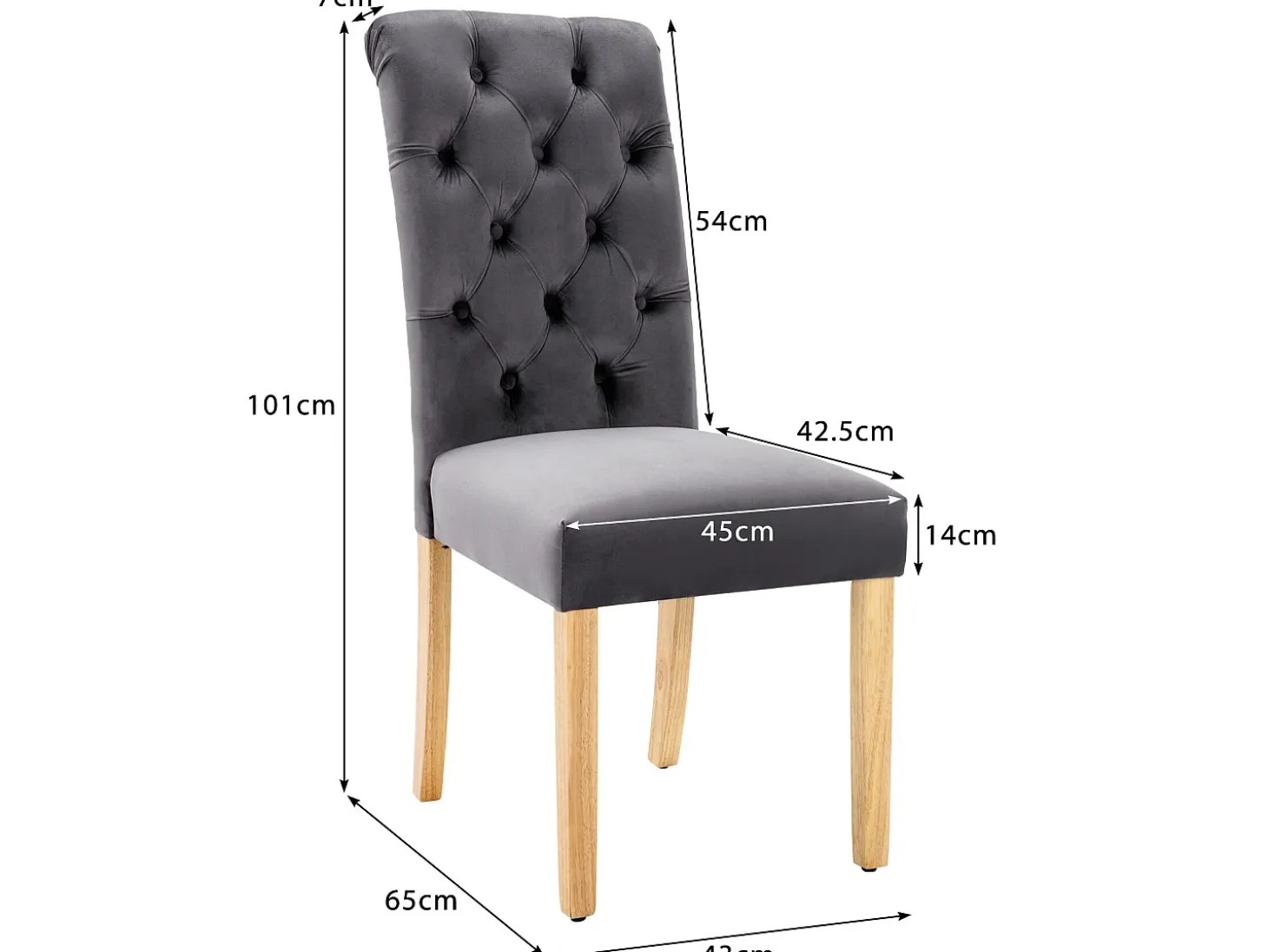 Juego de 4 sillas de terciopelo con patas de roble - Gris