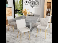 Juego de 6 sillas de terciopelo - 85 x 58 x 47 cm - Sillón de lujo - Cuatro patas de metal dorado - Beige